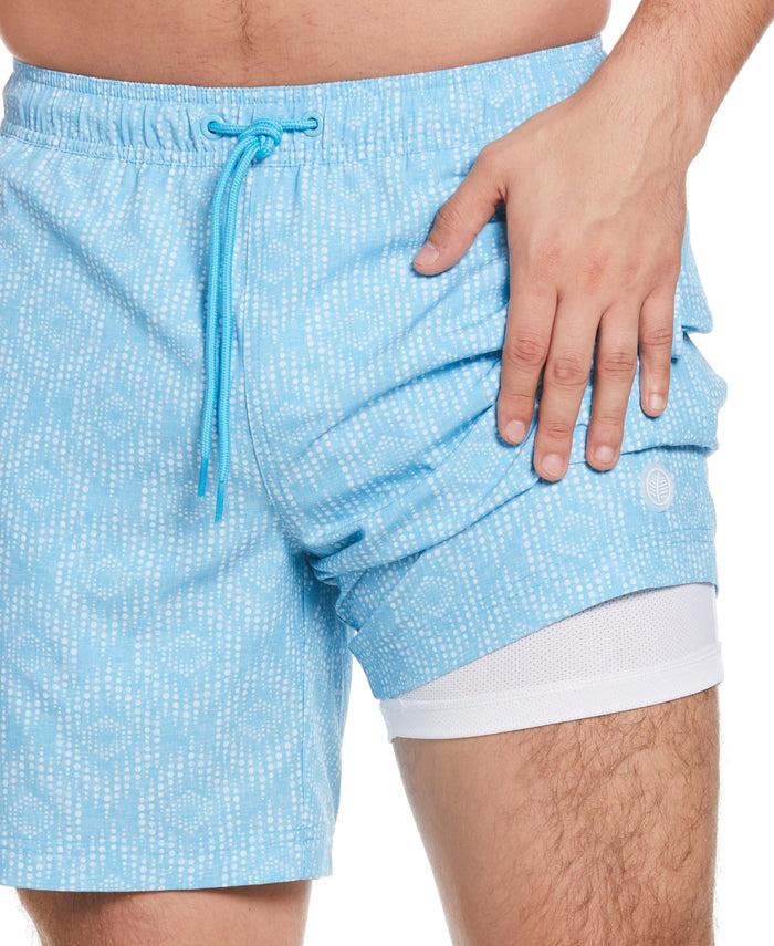 Cubavera Geo Print 7" Swim Trunks Norse Blue