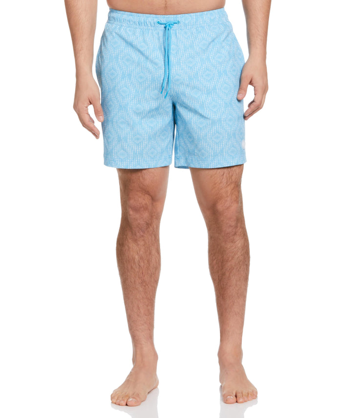 cubavera Geo Print 7" Swim Trunks Norse Blue