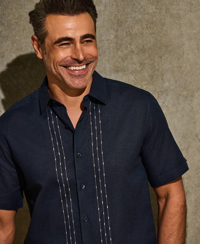 Cubavera L-Shape Embroidery Shirt Dress Blues