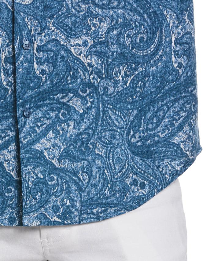Cubavera Linen Blend Paisley Print Shirt Dark Blue