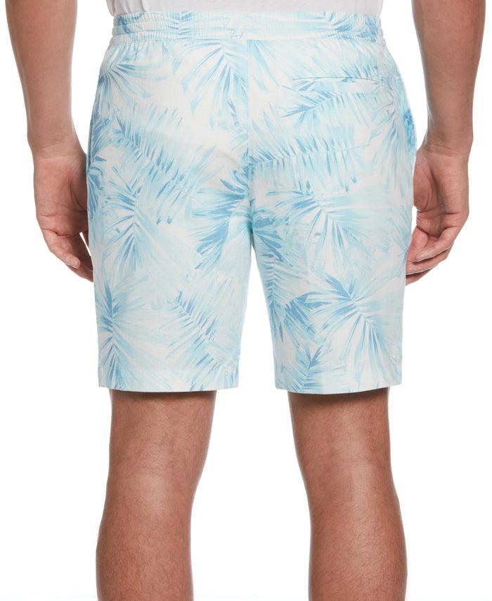 Cubavera Linen Blend Palm Print Short Aqua Esque