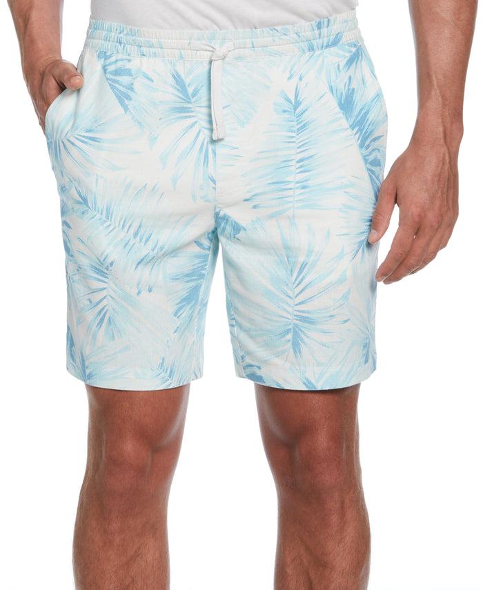cubavera Linen Blend Palm Print Short Aqua Esque