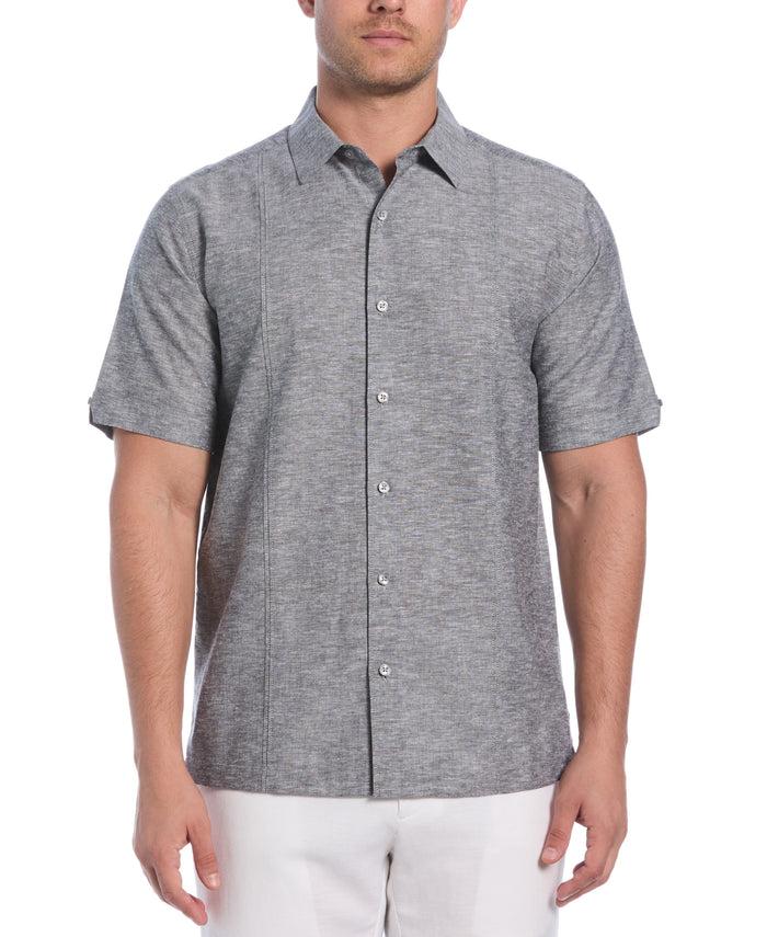 cubavera Linen Blend Panel Shirt Jet Black