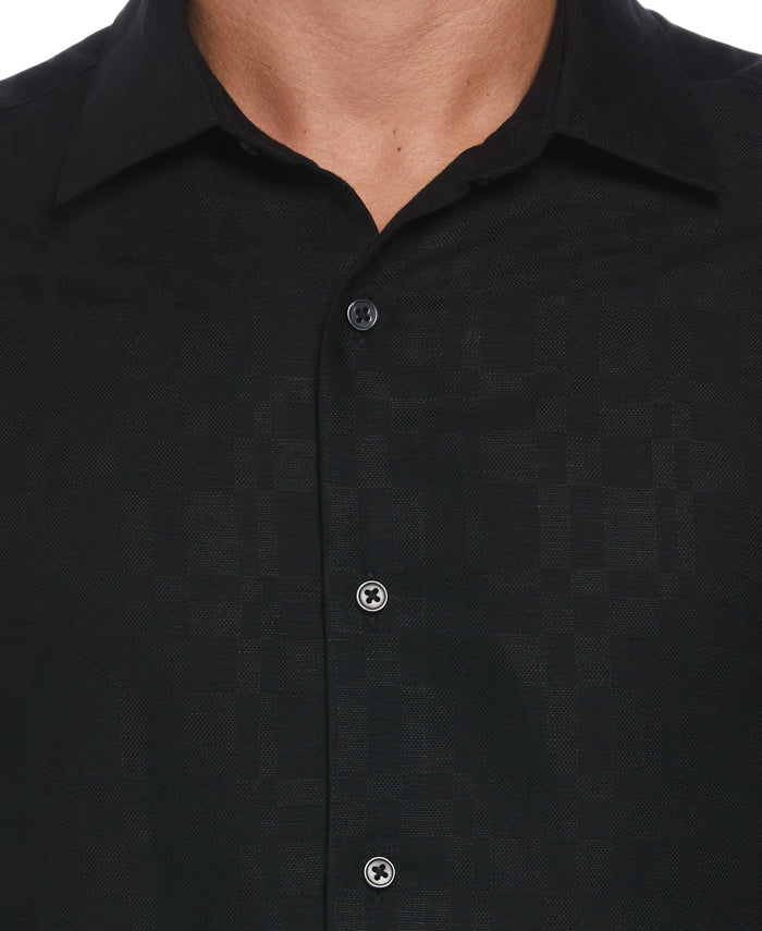Cubavera Linen Blend Plaid Dobby Shirt Jet Black