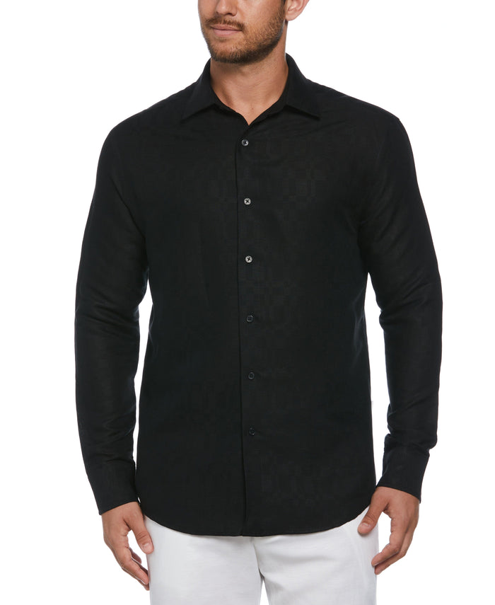 cubavera Linen Blend Plaid Dobby Shirt Jet Black