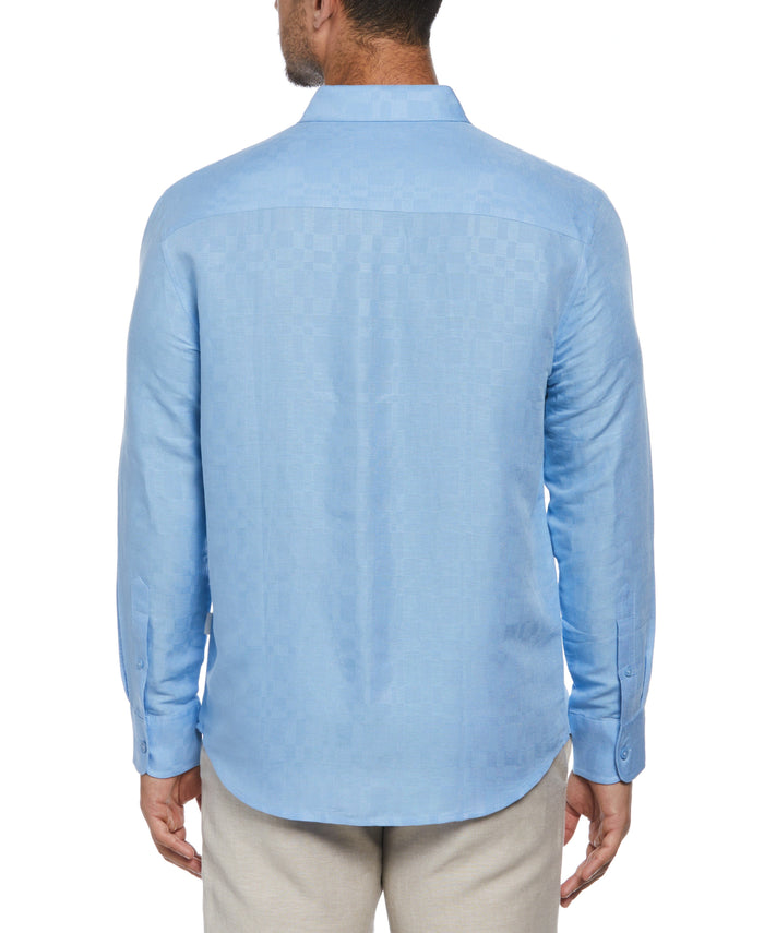 Cubavera Linen Blend Plaid Dobby Shirt Placid Blue