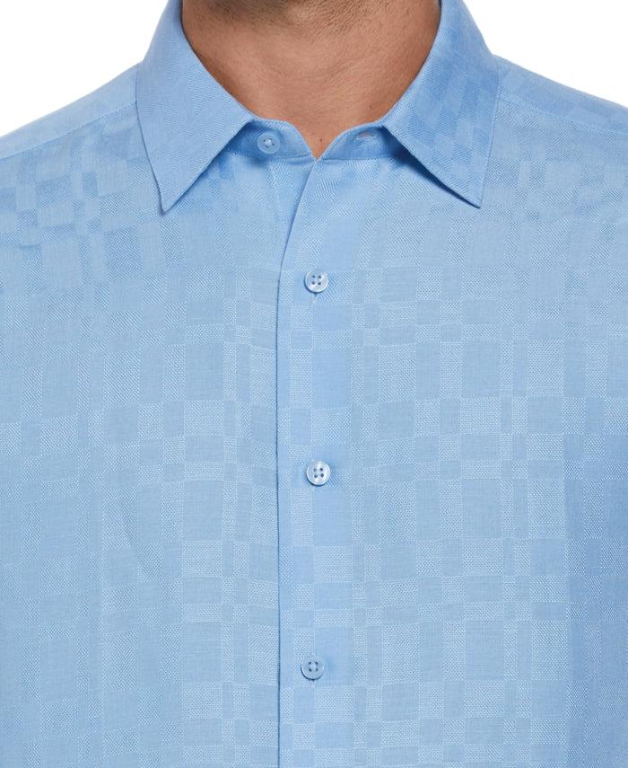 Cubavera Linen Blend Plaid Dobby Shirt Placid Blue