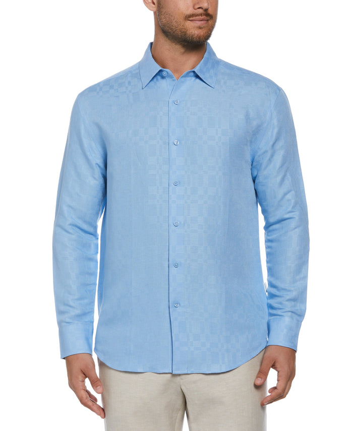 cubavera Linen Blend Plaid Dobby Shirt Placid Blue