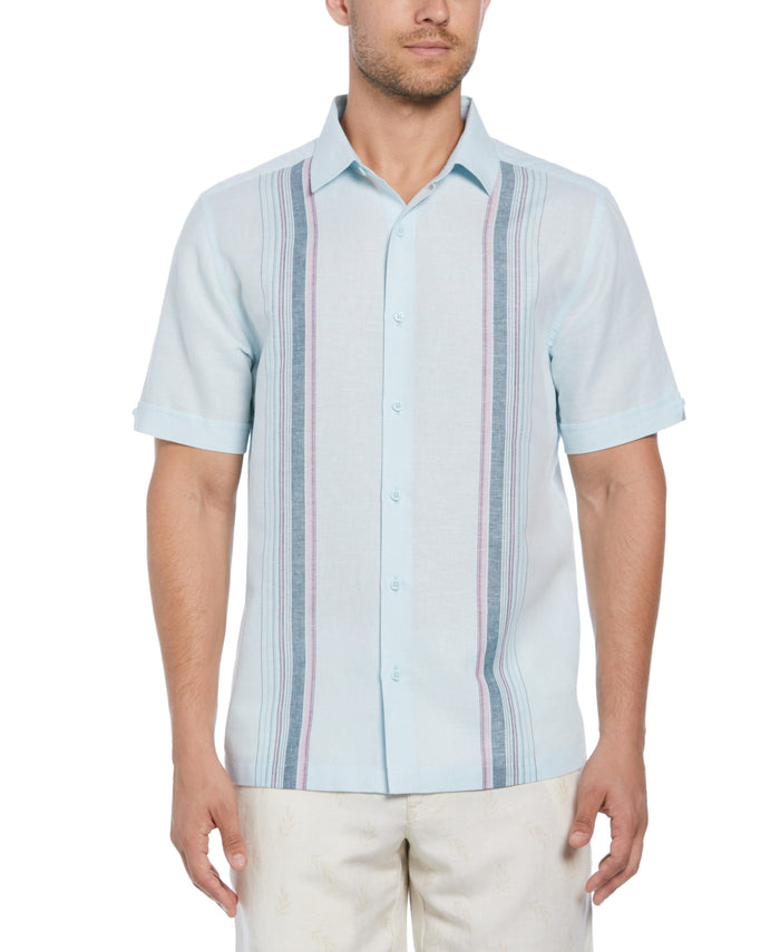 cubavera Linen Blend Stripe Panel Shirt Blueglow