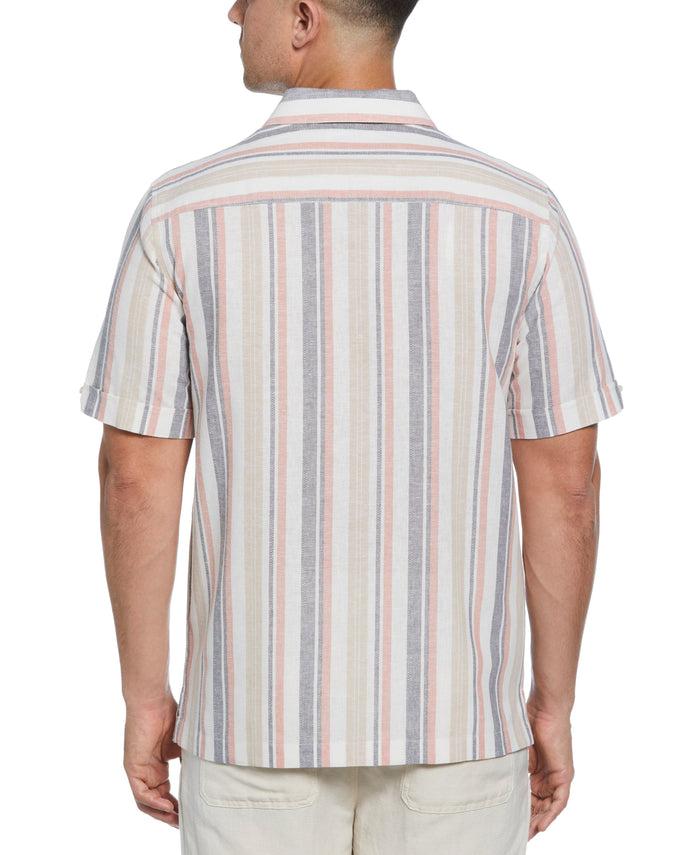 Cubavera Linen Blend Striped Panel Shirt Egret