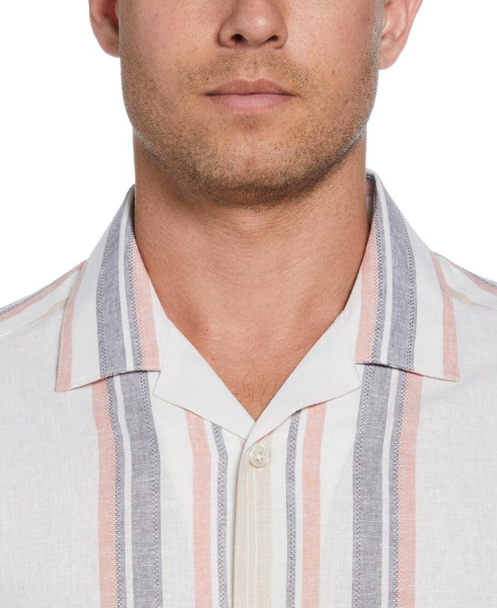 Cubavera Linen Blend Striped Panel Shirt Egret