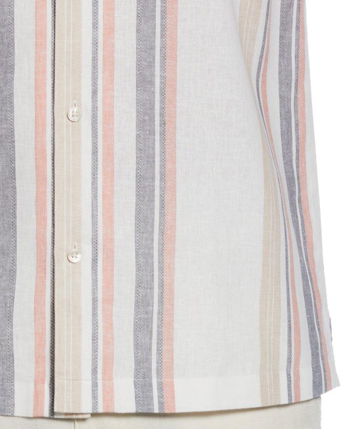 Cubavera Linen Blend Striped Panel Shirt Egret