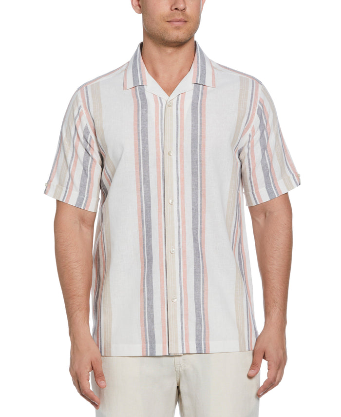 cubavera Linen Blend Striped Panel Shirt Egret