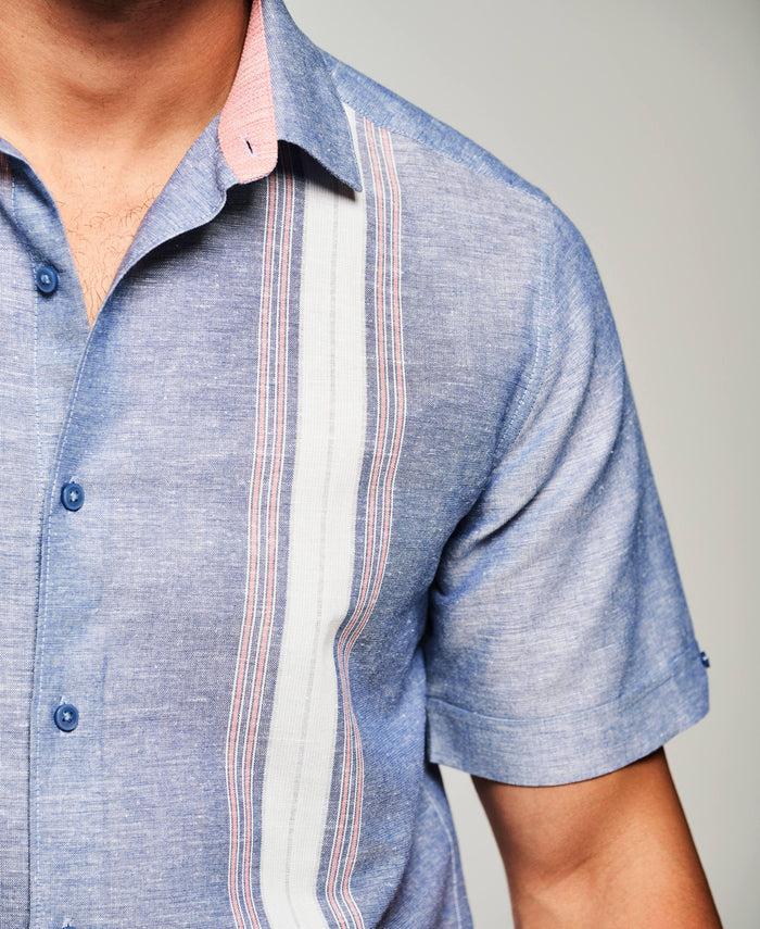 Cubavera Linen Blend Textured Panel Shirt Limoges