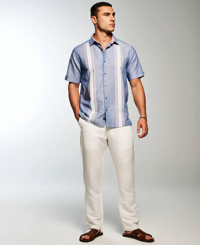 Cubavera Linen Blend Textured Panel Shirt Limoges