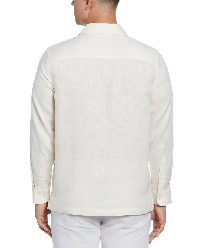 Cubavera Linen Eyelet Panel Guayabera Shirt Egret