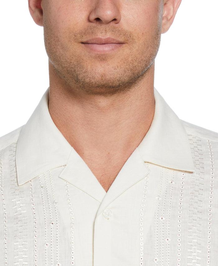 Cubavera Linen Eyelet Panel Guayabera Shirt Egret