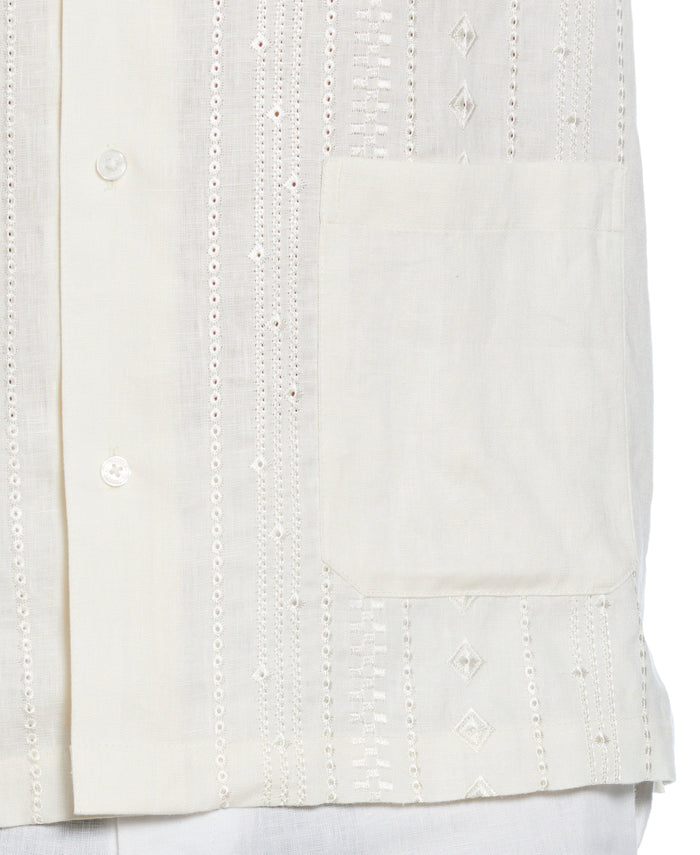 Cubavera Linen Eyelet Panel Guayabera Shirt Egret