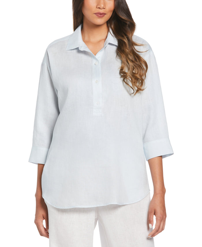 cubavera Linen Popover Shirt Ballad Blue