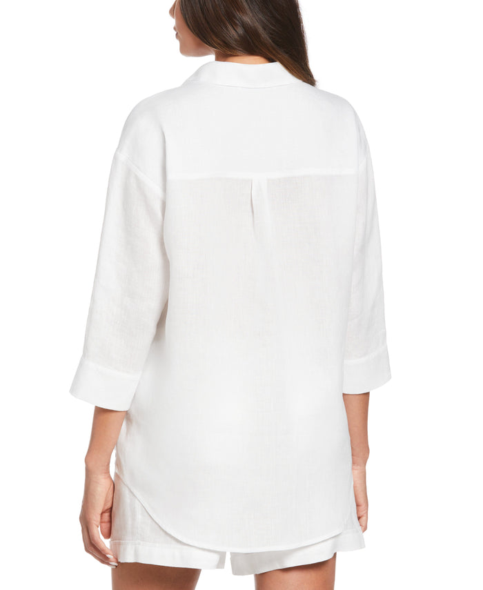 Cubavera Linen Popover Shirt White