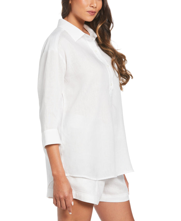 Cubavera Linen Popover Shirt White