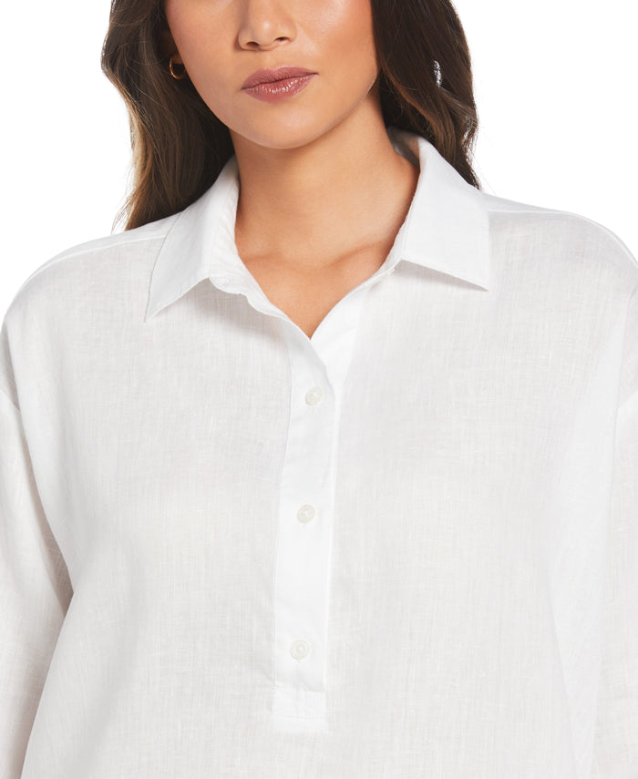 Cubavera Linen Popover Shirt White