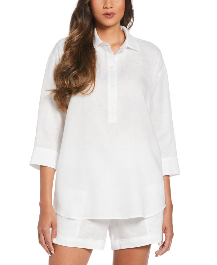 cubavera Linen Popover Shirt White