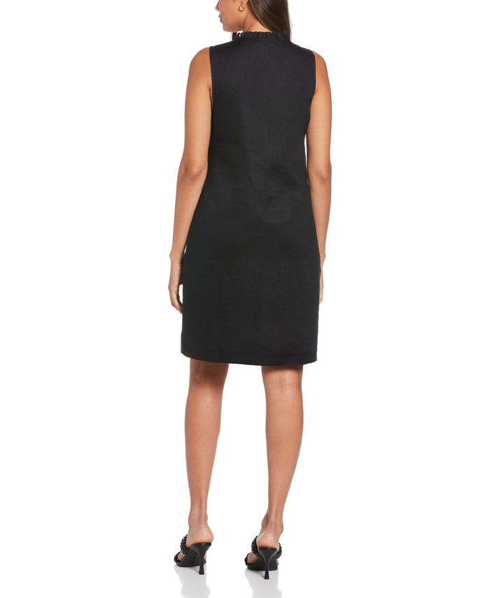 Cubavera Linen Ruffle Neckline Dress Black