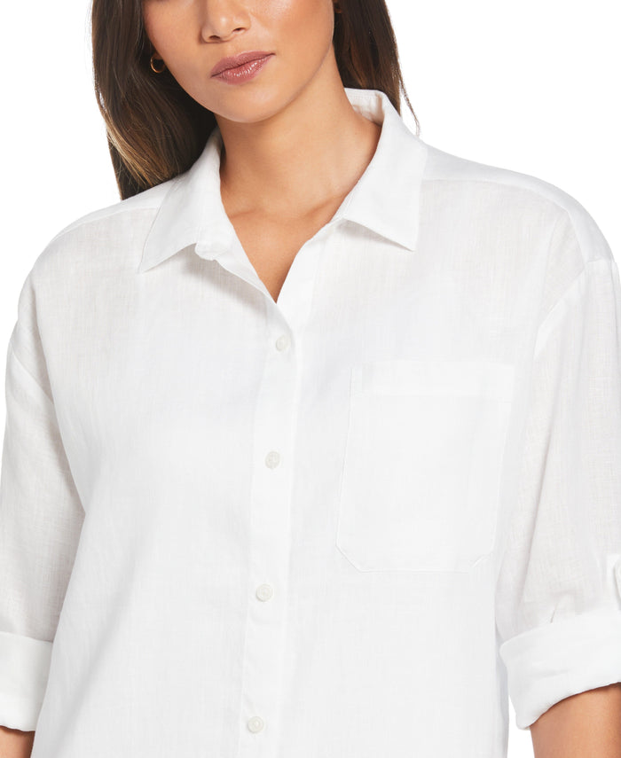 Cubavera Linen Shirt Dress White