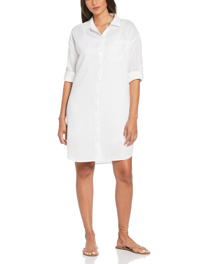 cubavera Linen Shirt Dress White