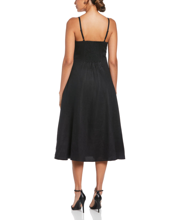Cubavera Linen Thin Strap Midi Dress Black