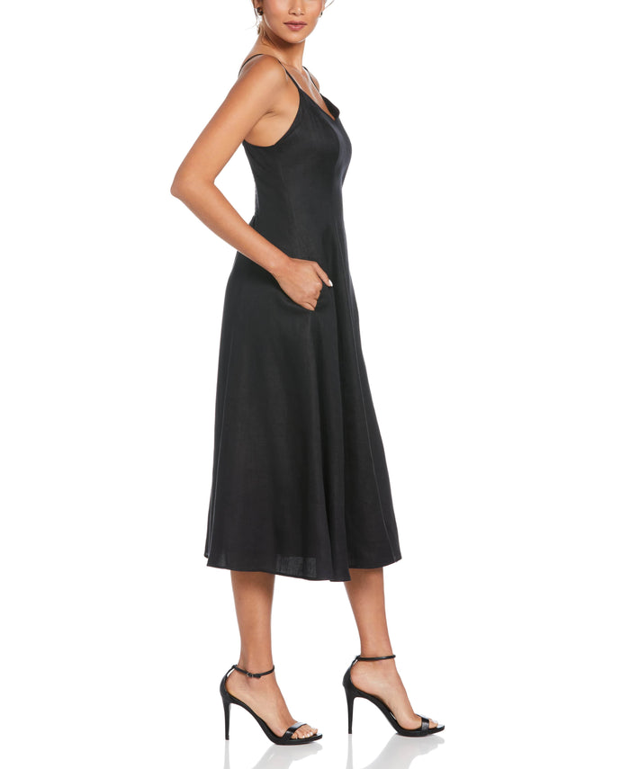Cubavera Linen Thin Strap Midi Dress Black