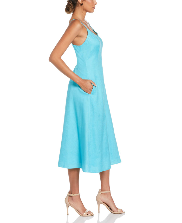 Cubavera Linen Thin Strap Midi Dress Capri