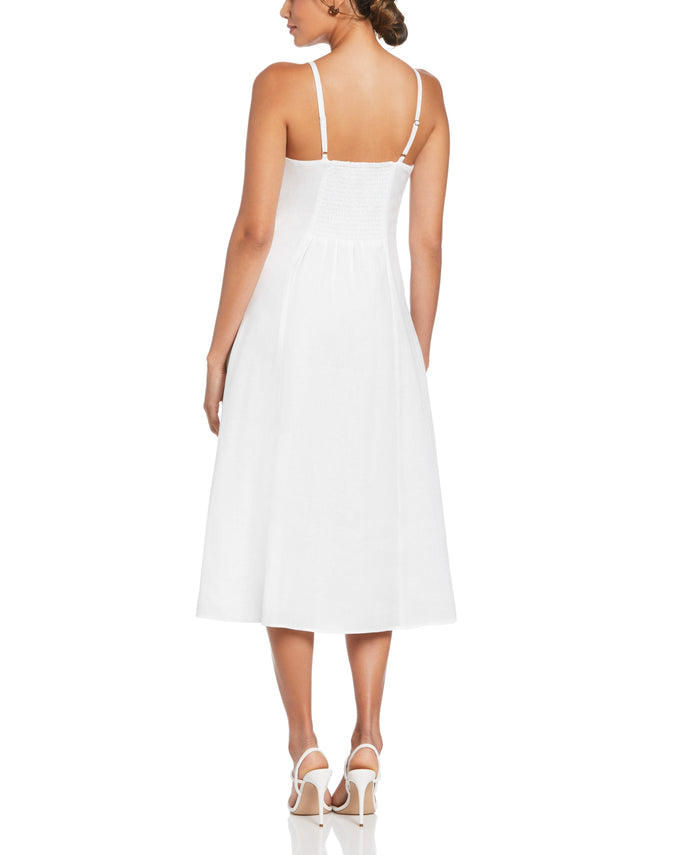Cubavera Linen Thin Strap Midi Dress White