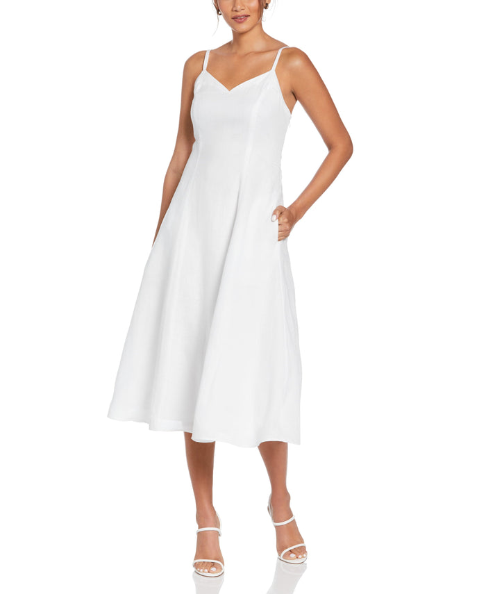 cubavera Linen Thin Strap Midi Dress White