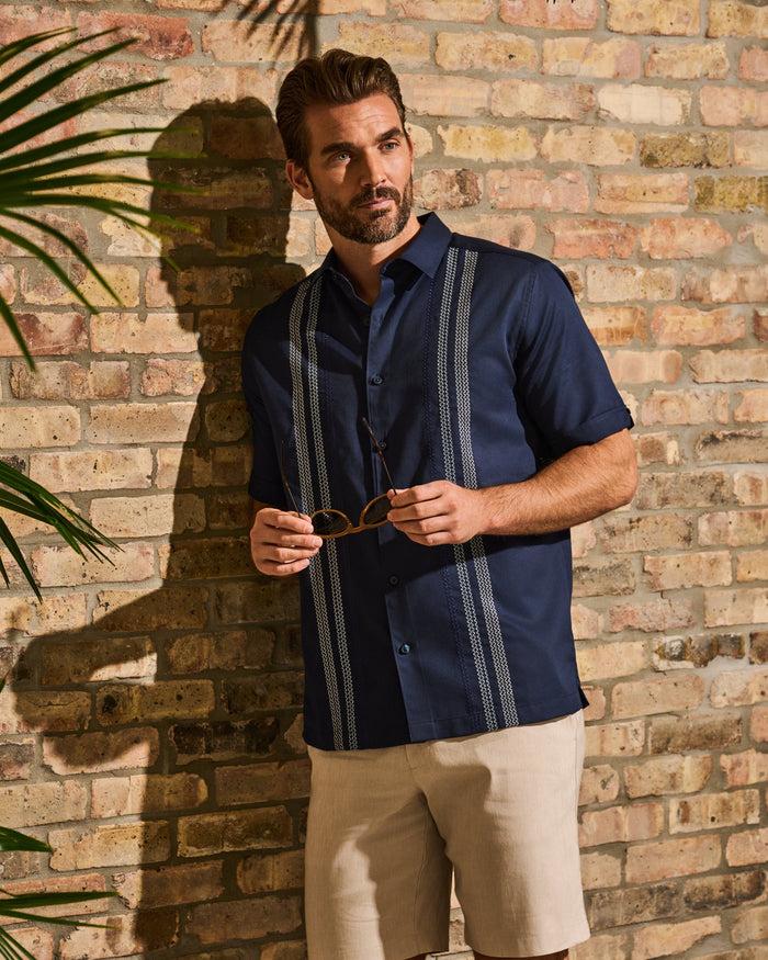 Cubavera Ombre Embroidery Panel Shirt Dress Blues