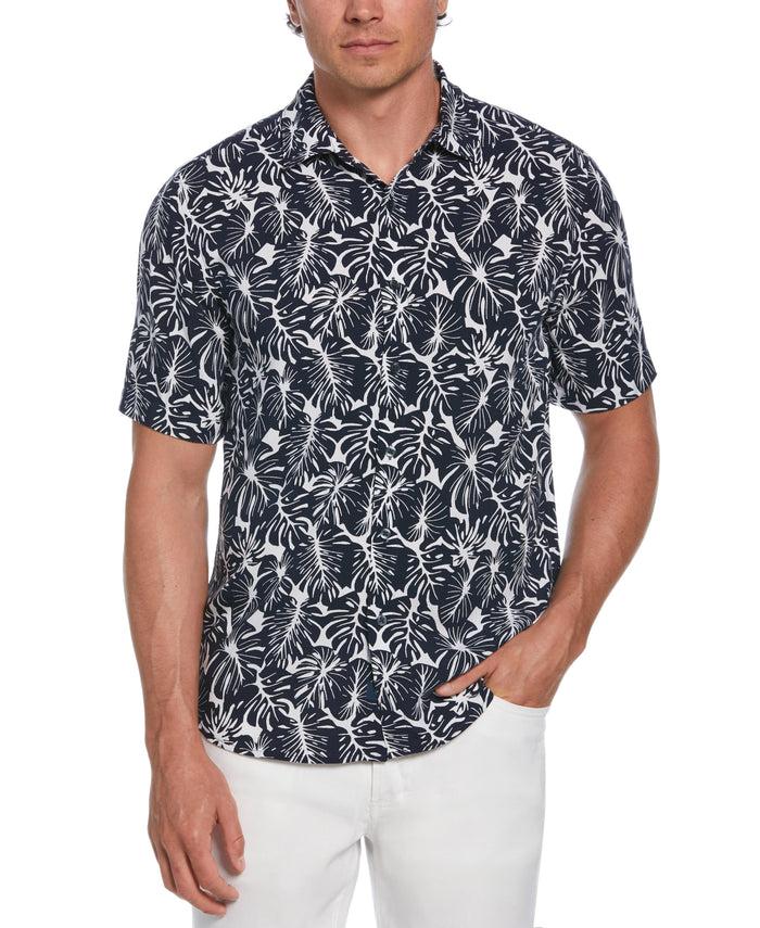 cubavera Palm Leaf Print Shirt Navy Iris