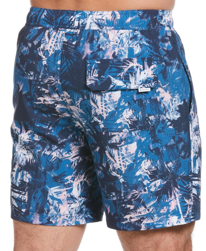 Cubavera Palm Print 7" Swim Short Dress Blues