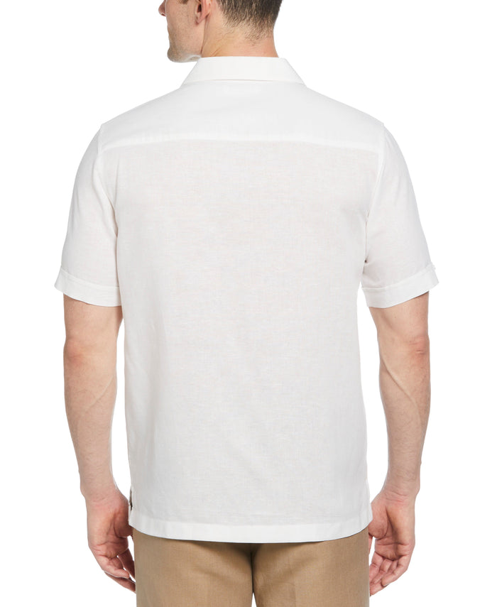 Cubavera Palm Print Border Shirt Brilliant White