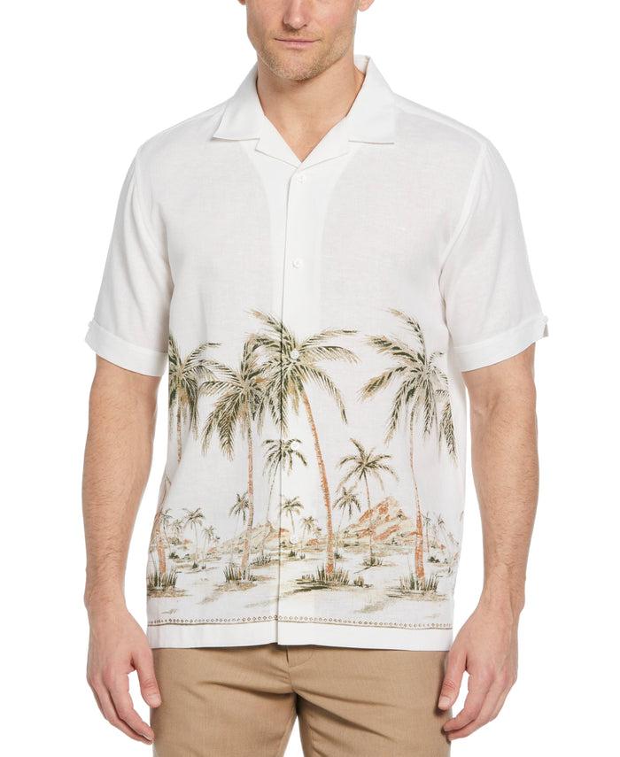 cubavera Palm Print Border Shirt Brilliant White