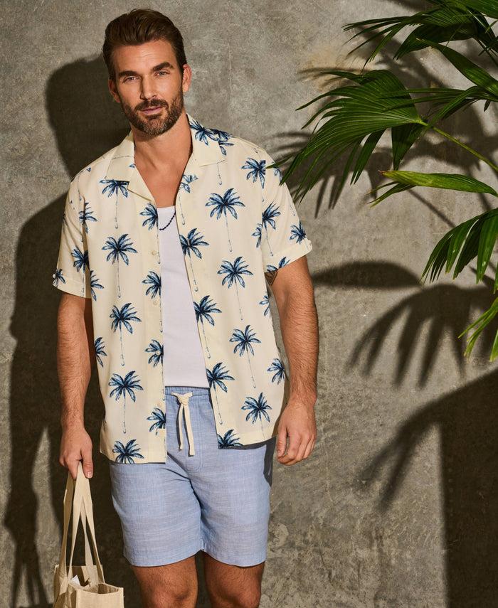 Cubavera Palm Tree Print Shirt Egret