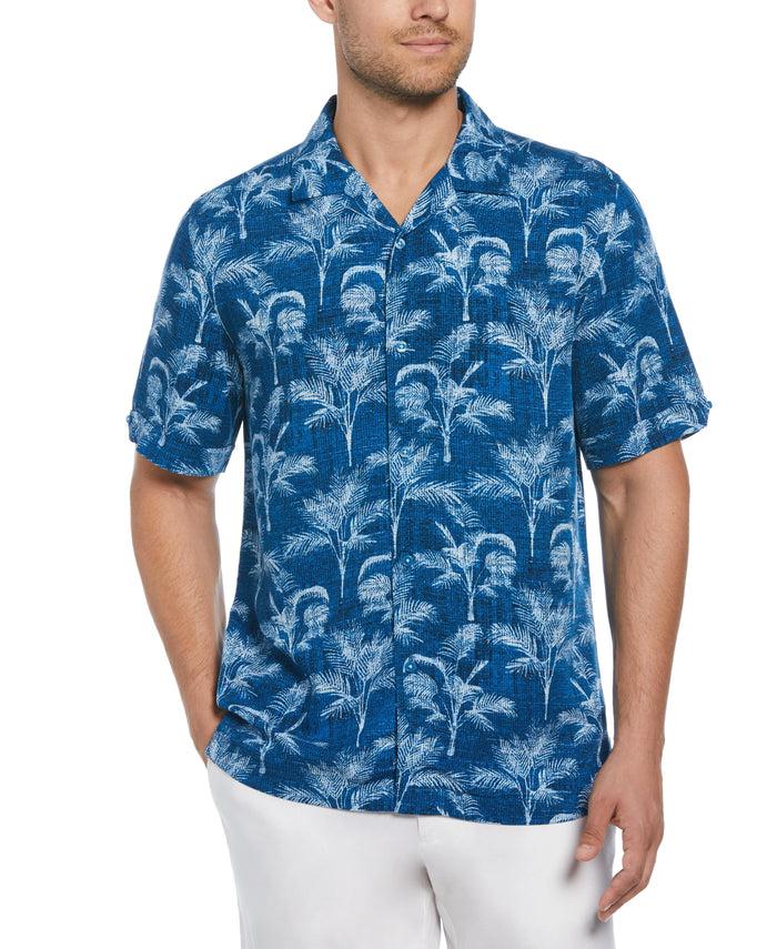 cubavera Palm Tree Print Shirt Mykonos Blue