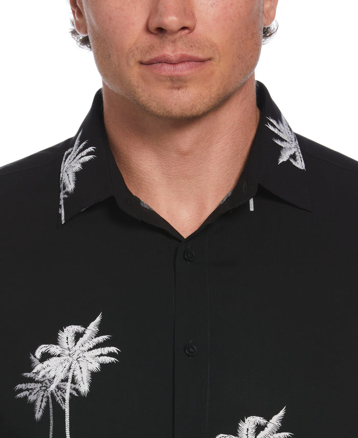 Cubavera Palms Print Shirt Jet Black