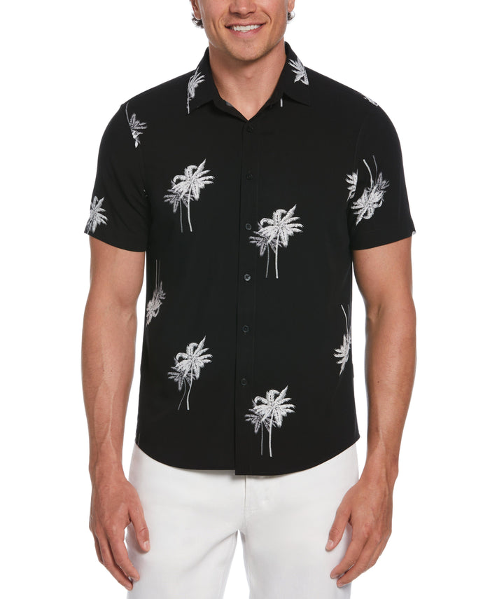 cubavera Palms Print Shirt Jet Black