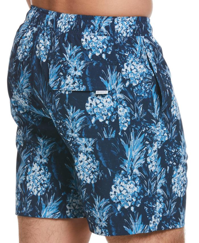 Cubavera Pineapple Print 7" Swim Trunks Dress Blues
