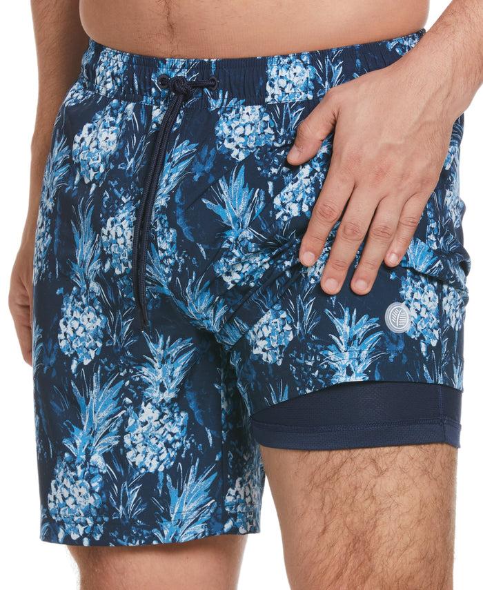Cubavera Pineapple Print 7" Swim Trunks Dress Blues