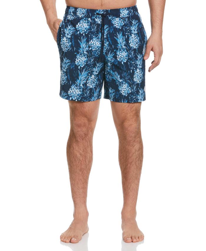 cubavera Pineapple Print 7" Swim Trunks Dress Blues