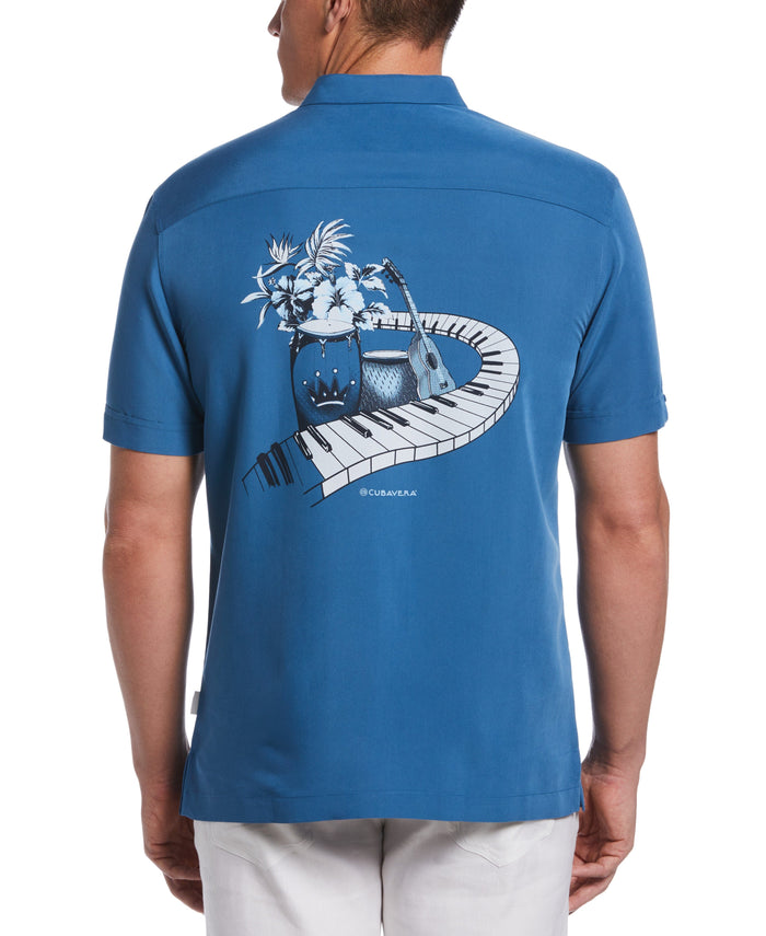 Cubavera Print Retro Panel Shirt Dark Blue