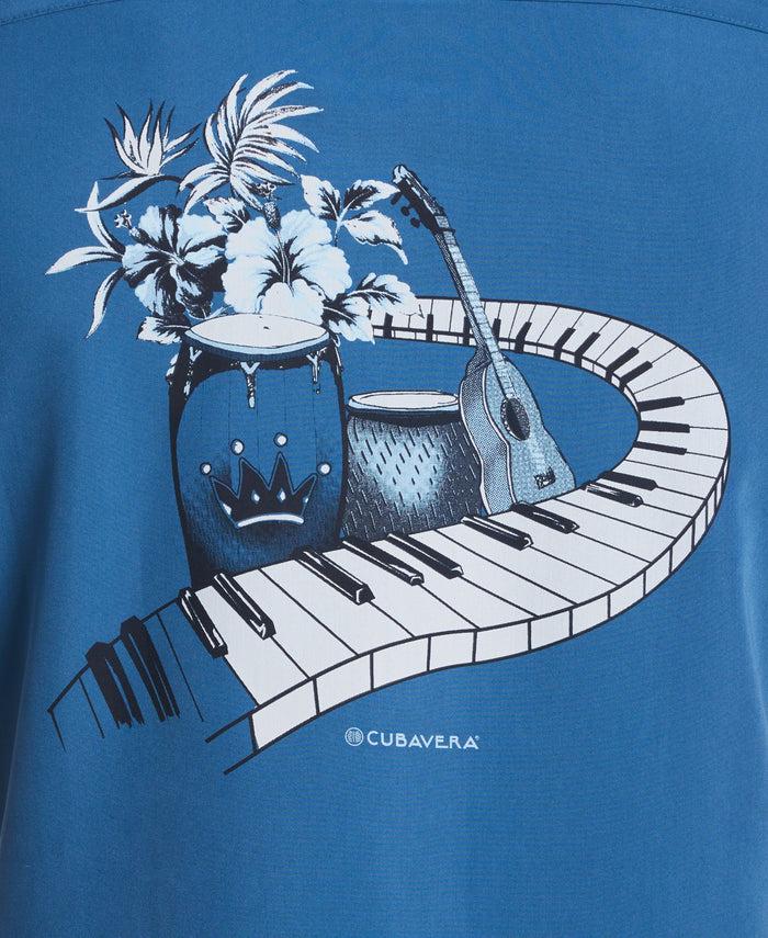 Cubavera Print Retro Panel Shirt Dark Blue