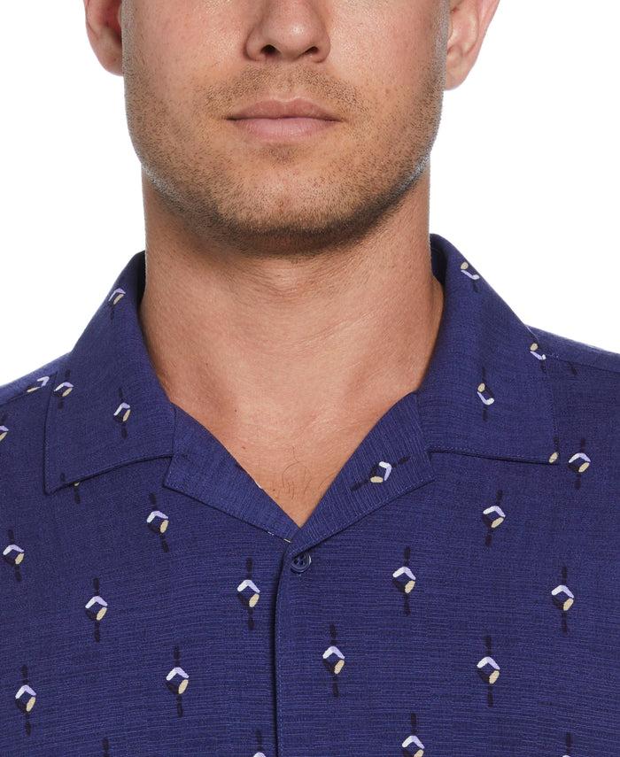 Cubavera Retro Geometric Print Shirt Skipper Blue